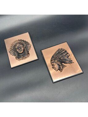 Vintage Wall Plaques Native Chief Australian Souvenir Copperama Australia Copper
